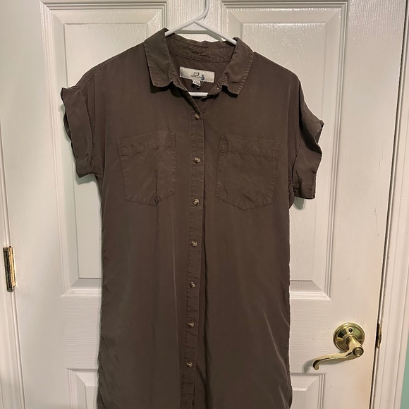 Army Green Button-Down Shirt Dress- Thread & Supply - Picture 1 of 4